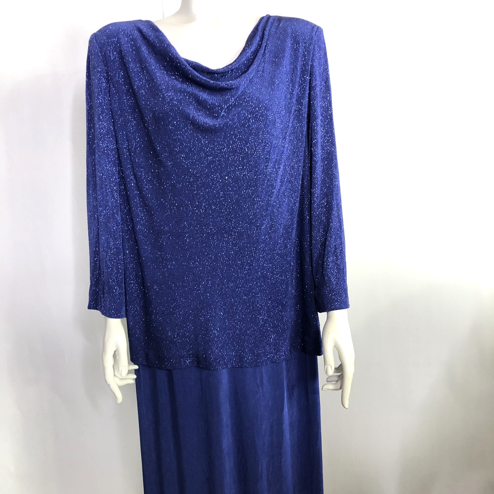 Alex Evening Women's Plus 18W Tiered Glitter Reflective Maxi Dress Purple Blue